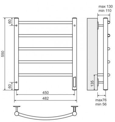Полотенцесушитель электрический Классик П5 450x550, черный (RAL 9005 матовый) 4660059930343 Terminus фото в интернет-магазине Русалия