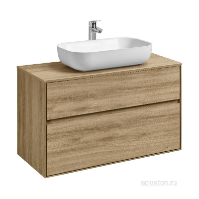 Тумба под раковину AQUATON Либерти 100 2 ящика, дуб эльвезия 1A279601LYC70 фото в интернет-магазине Русалия