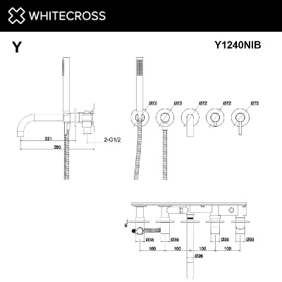 Смеситель для ванны скрытого монтажа WHITECROSS Y Y1240NIB (брашированный никель) фото в интернет-магазине Русалия