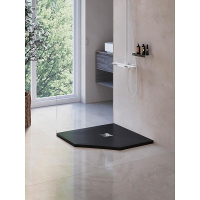 Каменный душевой поддон трапеция RGW ST/T-G Графит  900x900 фото в интернет-магазине Русалия