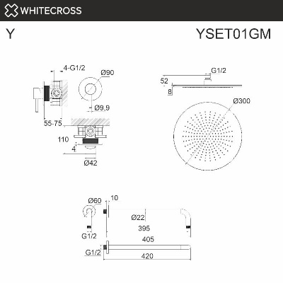 Система для душа скрытого монтажа WHITECROSS Y YSET01GM (оружейная сталь) фото в интернет-магазине Русалия