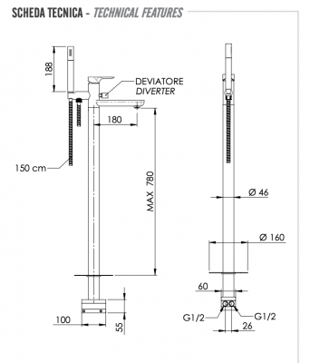 Смеситель для ванны Remer Infinity I08CFP, черный брашированный хром фото в интернет-магазине Русалия