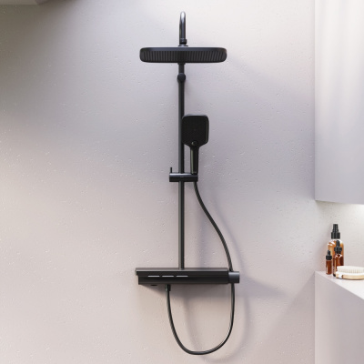 953760300 Gala душевая система с ванно  душевым ТМС смесителемполкой, чёрный фото в интернет-магазине Русалия