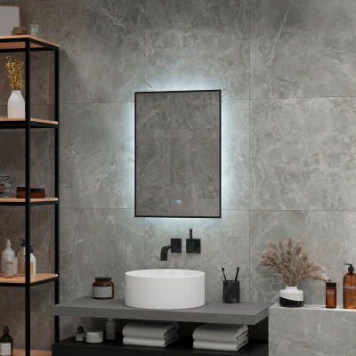 Зеркало с подсветкой Amer 500x700 черная краска, открытая подсветка, антизапотевание ЗЛП2272 Continent фото в интернет-магазине Русалия