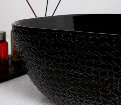 Раковина накладная овальная D1302H004 черный глянец CeramaLux фото в интернет-магазине Русалия