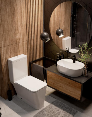 AQM1006 Унитаз напольный Rimless c сиденьем SoftClose, горизонт. выпуск, open back, 610x340x415мм AQUAme фото в интернет-магазине Русалия