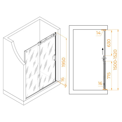 Душевая дверь RGW TO-14B 1500, стекло прозрачное, профиль черный фото в интернет-магазине Русалия