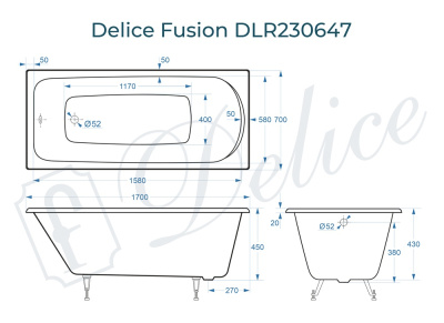 Ванна чугунная Delice Fusion 170х70 DLR230647 фото в интернет-магазине Русалия