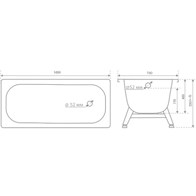 Ванна стальная Antika A-60001 160х70 с ножками ВИЗ фото в интернет-магазине Русалия