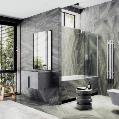 Неподвижная шторка для ванны в широком профиле 60 см, стекло матовое, профиль белый MGV-92-1ш Maybah Glass фото в интернет-магазине Русалия