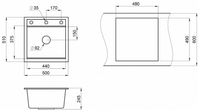 Кухонная мойка GRANULA Kitchen Space (5002, АРКТИК) фото в интернет-магазине Русалия