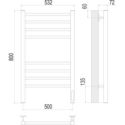 Полотенцесушитель электрический Terminus Аврора П8 50х80 КС, черный муар 4670078542953 фото в интернет-магазине Русалия