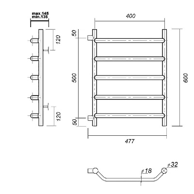 Водяной полотенцесушитель Лаура П5 400x600-500, хром Domoterm фото в интернет-магазине Русалия