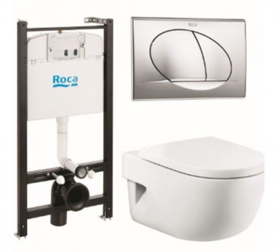 Комплект инсталляция с кнопкой и подвесной унитаз Meridian Compacto 893104110 Roca фото в интернет-магазине Русалия