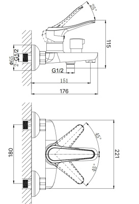 Смеситель для ванны с коротким изливом RUSH Jawa (JA0735-44) фото в интернет-магазине Русалия