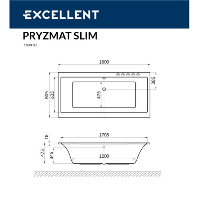 Акриловая ванна EXCELLENT Pryzmat Slim 180x80  WAEX.PRY18WHS фото в интернет-магазине Русалия