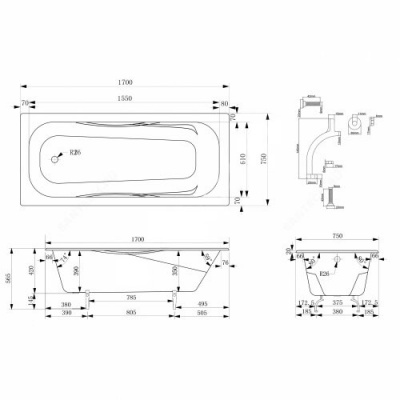 Чугунная ванна Comfort 170х75 с ножками Selena фото в интернет-магазине Русалия