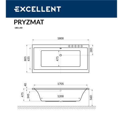 Гидромассажная ванна EXCELLENT Pryzmat 180x80 "SOFT" (золото) WAEX.PRY18.SOFT.GL фото в интернет-магазине Русалия