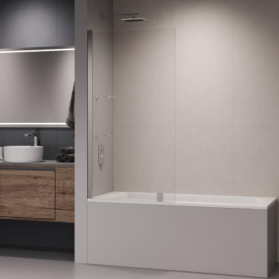 Шторка на ванну с полкой RGW SC-53, стекло прозрачное, профиль хром фото в интернет-магазине Русалия