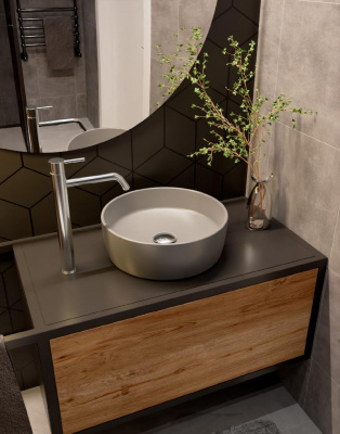 AQM5012 Раковина накладная круглая, цвет светло-серый матовый. 355x355x120 фото в интернет-магазине Русалия