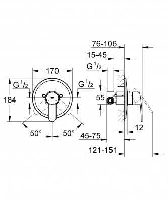 Встраиваемый смеситель для душа Eurostyle Cosmopolitan 33635002 Grohe фото в интернет-магазине Русалия