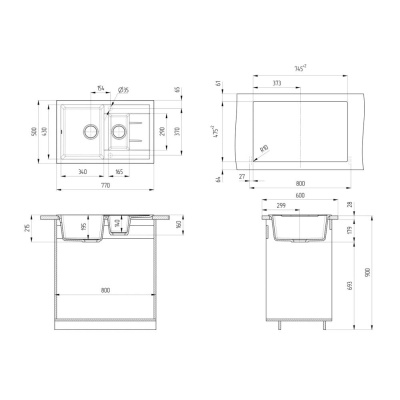 Кухонная мойка Ulgran U-205-344, ультра-черный фото в интернет-магазине Русалия