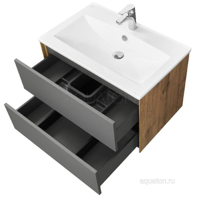 Тумба под раковину AQUATON Сохо 75 дуб веллингтон, графит софт 1A258101AJA00 фото в интернет-магазине Русалия