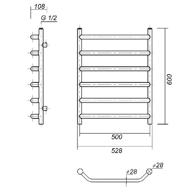 Водяной полотенцесушитель Лаура Плюс П6 500x600 АБР, античная бронза Domoterm фото в интернет-магазине Русалия