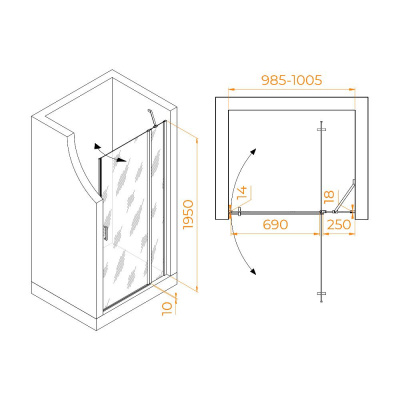 Душевая дверь RGW LE-004Gr 1000, стекло прозрачное, профиль серый фото в интернет-магазине Русалия