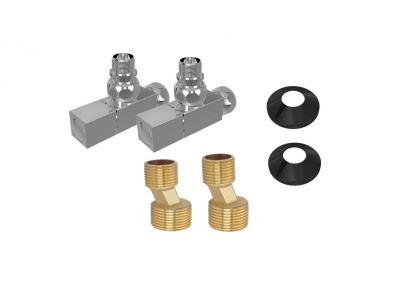 Комплект фитингов для нижнего подключения водяных полотенцесушителей типа лесенка Aquatek ( вентиль квадрат г/ш 3/4х1/2 - 2 шт + эксцентрик 3/4х1/2 - 2 шт + отражатель 3/4 - 2 шт), цвет хром AQ 2020CH фото в интернет-магазине Русалия