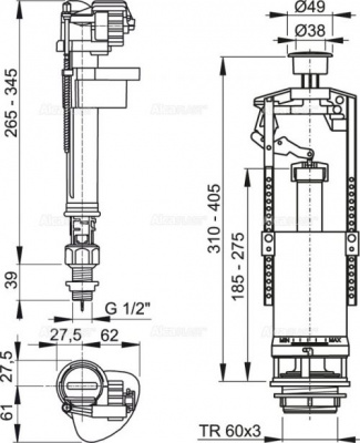 Комплект сливной и заливной арматуры SA2000S 1/2" CHROM Alcaplast фото в интернет-магазине Русалия