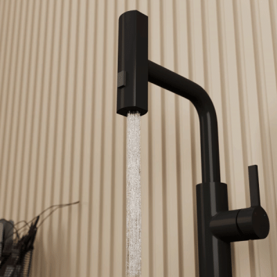 Смеситель для кухни с выдвижной лейкой RUSH Tinos (TI3732-18Black) фото в интернет-магазине Русалия