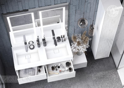 Тумба под раковину AQUATON Сакура 120 ольха наварра, белый глянец 1A219701SKW80 фото в интернет-магазине Русалия