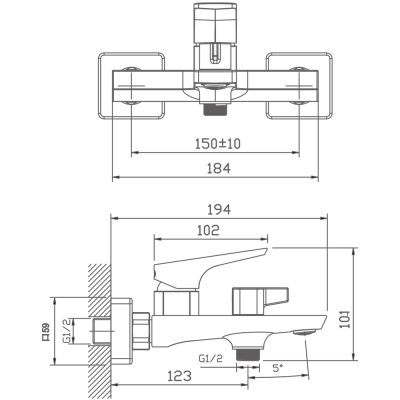 Смеситель для ванны HAIBA хром (HB60726) фото в интернет-магазине Русалия