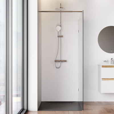 W94WI-110-F1-MTE Душевая перегородка X-Joy 110x195, стекло прозр. 6 мм + покрытие, фурнитура мат хро Am.Pm фото в интернет-магазине Русалия