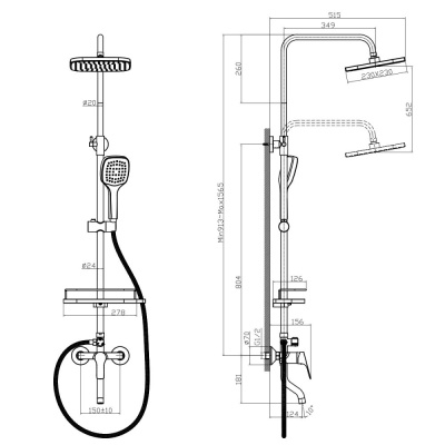 Смеситель Rossinka RS29 для ванны и душа с регулируемой высотой штанги, поворотным изливом и лейкой (RS29-46) фото в интернет-магазине Русалия