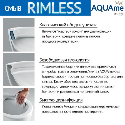 AQM3001 Унитаз напольный приставной сиденьем SoftClose, технология смыва Rimless. 580x370x430 AQUAme фото в интернет-магазине Русалия