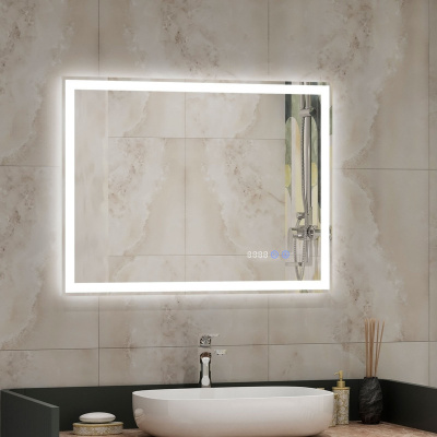 Зеркало с подсветкой Mercury 800x600 часы, антизапотевание ЗЛП819 Continent фото в интернет-магазине Русалия