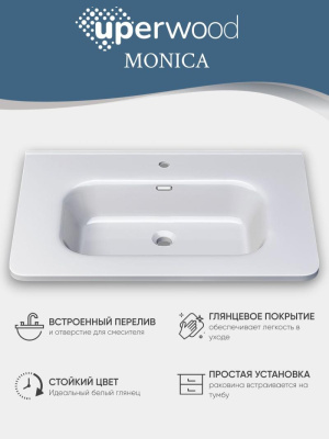 Раковина для ванной 70 см, Uperwood Monica, белая глянцевая RMonica70wg фото в интернет-магазине Русалия