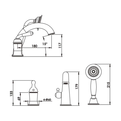Смеситель на борт ванны Rose R0212H, черный фото в интернет-магазине Русалия