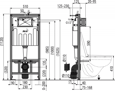 Инсталляция SET AM101/1200+М71 Alcaplast фото в интернет-магазине Русалия