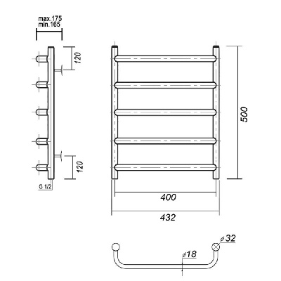 Водяной полотенцесушитель Стефано П5 400x500, хром Domoterm фото в интернет-магазине Русалия