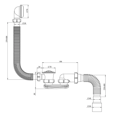 Слив-перелив для ванны с пробкой S12 Unicorn фото в интернет-магазине Русалия