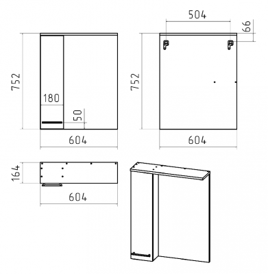 Зеркальный шкаф Крафт 60 левый П-Кра-02060-011Л Misty фото в интернет-магазине Русалия