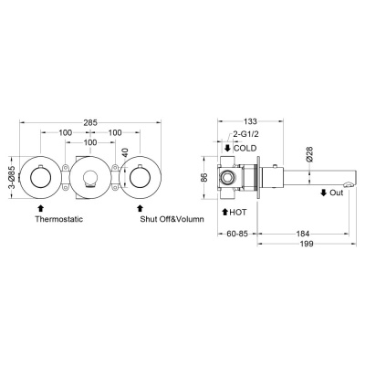 Смеситель для раковины встроенный с термостатом Timo Saona черный (2382/03SM) фото в интернет-магазине Русалия