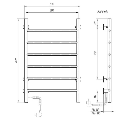 Электрический полотенцесушитель Классик  черный DMT 109-6 50х80 ЧРН EK L фото в интернет-магазине Русалия