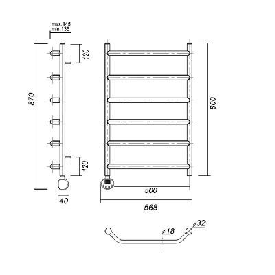 Электрический полотенцесушитель Лаура П6 500x800 EL , золото глянец Domoterm фото в интернет-магазине Русалия