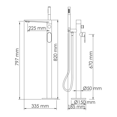 Elbe 7421 Смеситель напольный для ванны Wasserkraft фото в интернет-магазине Русалия