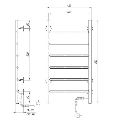 Электрический полотенцесушитель Классик  черный  DMT 109-6 40x81 ЧРН EK R фото в интернет-магазине Русалия