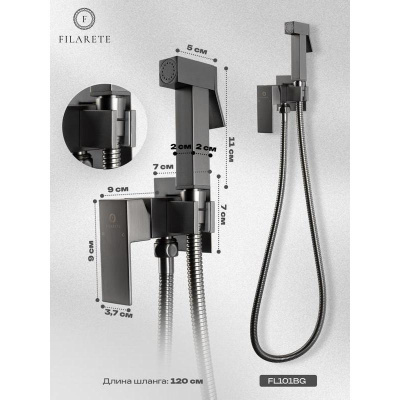 Гигиенический душ со смесителем встраиваемый FILARETE Fing FL101BG, графит фото в интернет-магазине Русалия